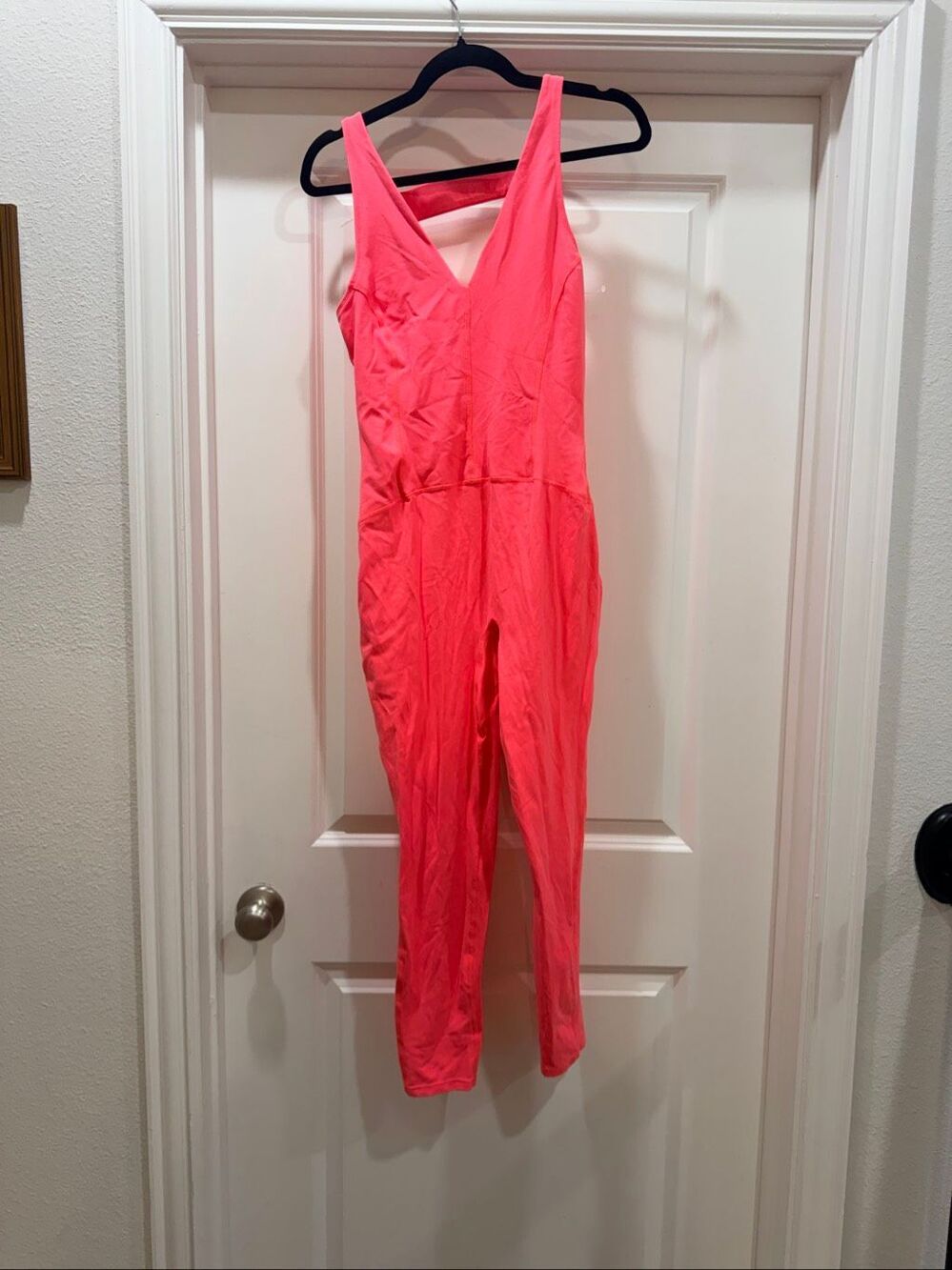 Free People Coral Pink Sleeveless V-Neck Utility Jumpsuit Romper Size M